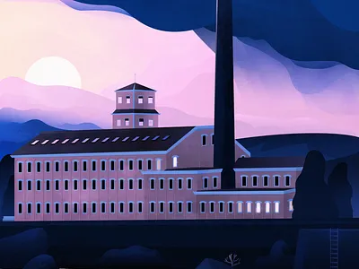 Pejepscot Paper Co. advertising architecture clouds cody muir design illustration illustrator magicmuir maine mill mood new england smoke sun trees urban vector