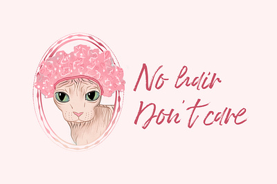 No Hair Don't Care - Sphynx Cat in a Pink Shower Cap bald cat cat cat drawing cat illustration cat lady digital illustration funny drawing funny illustration hairless cat illustration kitty kitty illustration naked cat sphynx cat