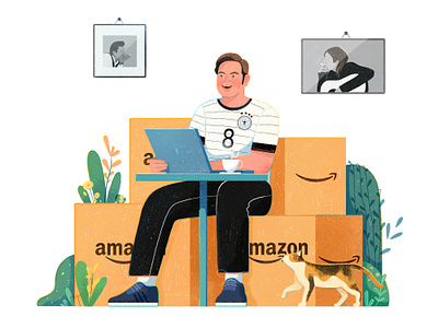 Illustration for Amazon amazon animal box cat character cover illustration magzine man plant retire