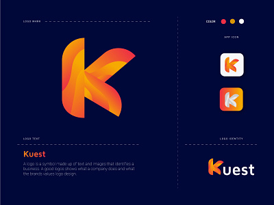 Kuest Logo Design. K letter logo design concept. abstract app brand identity clean k logo company logo icon logo designer logo inspirations logo maker logo mark logo passion modern k logo modern logo new logo simple k logo simple k logo technology