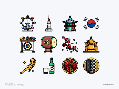 Korea Icon Set app color line culture design drink food icon illustration kimchi korea logo outline soju symbol tourism traditional travel vector website