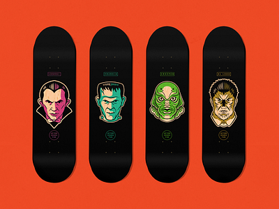 HORROR SKATEDECKS creature from the black lagoon dracula flat frankestein halloween handdrawn horror art icon illustration illustrator portrait retro vector portrait wolfman