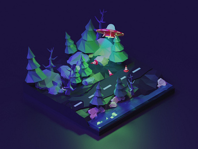 Surprise in the dark 3d illustration lowpoly render