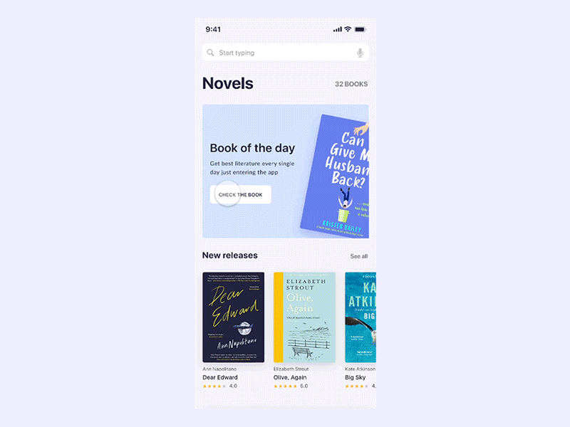 Book app animation app book interaction design mobile ui