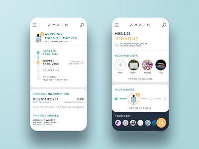 Amazn - an ecommerce UI mobile restyling :-) amazon app boutique brand clean delivery design ecommerce icons interface mobile shipping shop shopping store tracking typography ui ux web