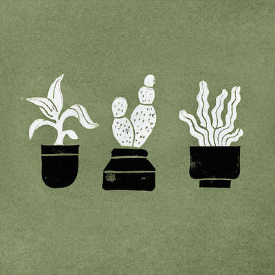 potted plants linocut linocut plant plants print printmaking stamp stamps