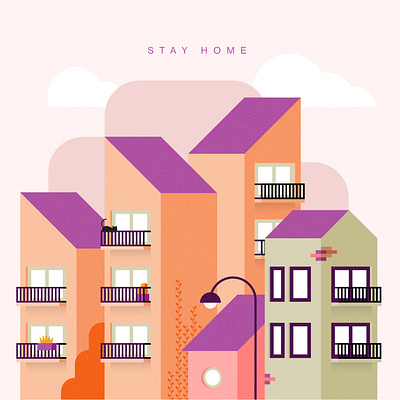 Stay at Home architecture builders cat colours coronavirus home house illustration illustrator inspiration stayhome vector