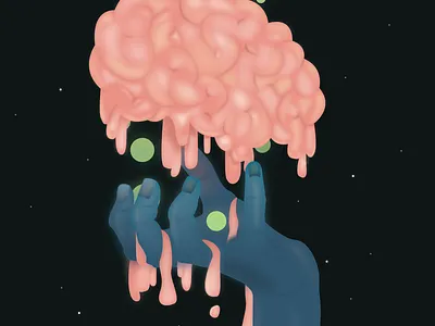 Biological Waste brain hand human illustration melt poster space stars
