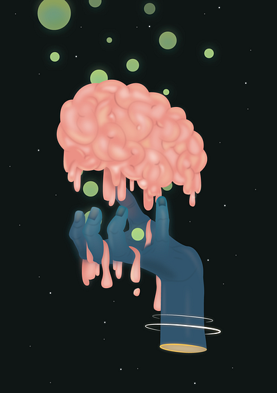 Biological Waste brain hand human illustration melt poster space stars