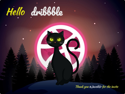 Hello Dribbble!!! ball cats colors design dribbble dribbble invite forest hi dribbble illustraion illustrator moon uidesign vector web world