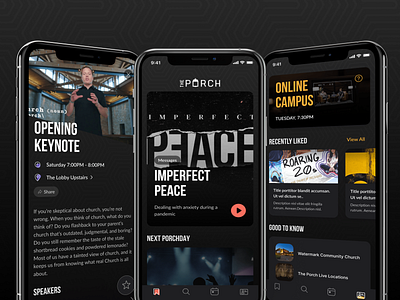 The Apollos Project — Porch App church app dark mode dark ui mobile app mobile app ui mobile card ui mobile church app mobile dark mode mobile pattern