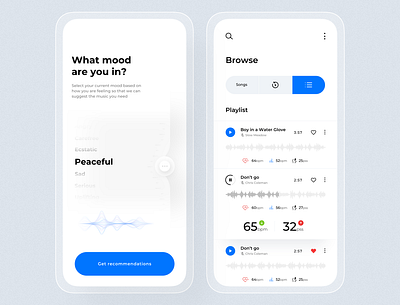 Biometrical music recommendation app app application application design application ui biometrical app design ios measurement minimal mobile app mobile design modern design music app music recommendation song ui user experience user interface ux waves