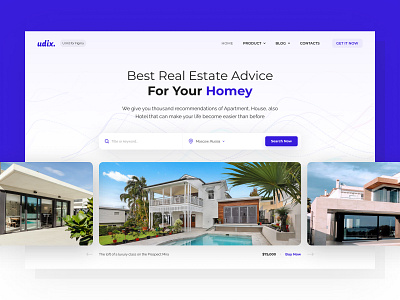 Real Estate Landing — udix UI kit for Figma blue design estate figma free freebie landing premium realestate template theme udix ui ui kit ui8 ux vector web white