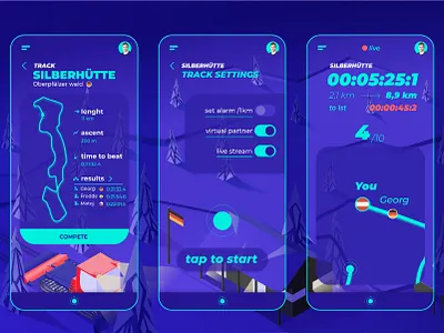 Virtual race app design graphic design isometric illustration mobile race skiing social distancing sport ui ux winter