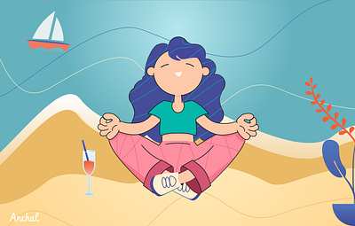 Yogini aquatic beach dribbble best shot graphic design happy illustration yoga