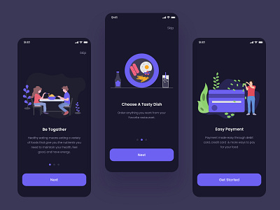 On-Boarding Design v2.0 app dailyui dark dark mode dark theme dark ui delivery design food food app food order ios mobile onboarding restaurant ui ui design