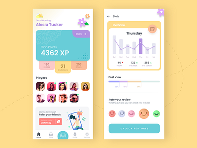 Player Profile adobe xd colors dashboard design emojis free ui kit graph illustraion interaction animation interface design ios ios app iphone x minimal design mobile app pastal colors product design profile profile design smiley