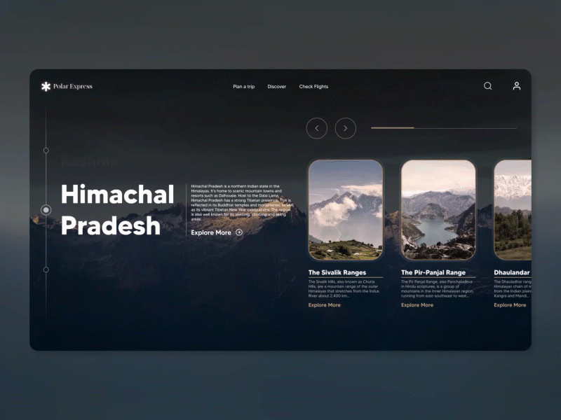 User Interface for Polar Express Travels creative design discover essence express india minimal motiongraphics mountain polar range series travel agency ui user experience userinterface ux vacation web design