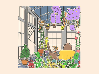 Abundance of Plants abundance anime clean colors design fanart flat illustration flowers green homey illustration kikis delivery service lineart peaceful plant room plants studio ghibli