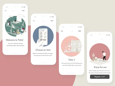 TULU on boarding flow app branding design flat illustration illustrator type ui ux vector