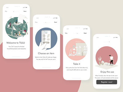 TULU on boarding flow app branding design flat illustration illustrator type ui ux vector
