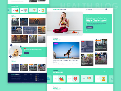 Health Blog Site 3 banner blog blue branding design e commerce green health homepage homepagedesign lander logo sketch ui ux web webpage website