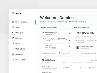Patient Portal Medical Dashboard app booking clean dash dashboard design doctor doctor app healthcare interface medical medical app medicine minimal patient portal schedule ui ux web
