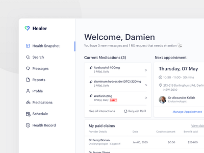 Patient Portal Medical Dashboard app booking clean dash dashboard design doctor doctor app healthcare interface medical medical app medicine minimal patient portal schedule ui ux web