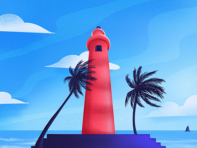 Spreading The Lights beach blue design designer dribbble fantasy firstshot illustration landingpage lighthouse procreate srilanka typography vector