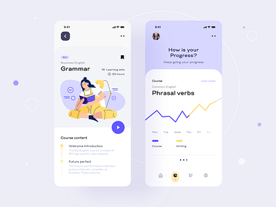 Learning Language App UI analytics chart charts courses dashboard dashboard ui education english illustration kit language language learning learn learning app mobile mobile app navigation study tabs ui