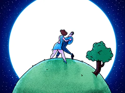 Moonlight dancing cartoon character character design dance dancing last dance moon moonlight spoon stars tree