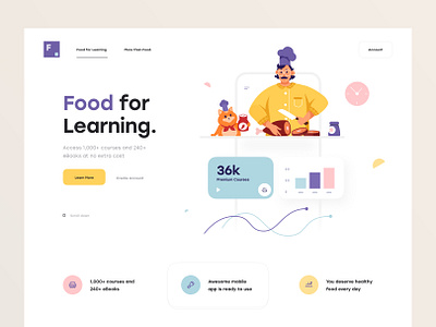 Food for Learning app card character design chart class clean color course food illustration landing page learning learning platform minimal ui ui design ux ux design web website