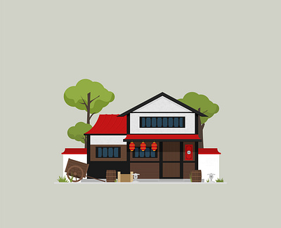 Japan country house flat home house illustration japan traditional vector