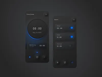 Skeuomorphism Alarm apps alarm black clock figma mobile mobile app mobile app design mobile design mobile ui neomorphism neon neumorphic neumorphism skeumorphism skeuomorph ui ui design ux ux ui watch