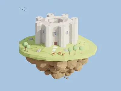 Royal Castle Island 3d architecture birds blender blender3d blender3dart blendercycles castle deer enviroment gamedev illustration island isometric lowpoly lowpolyart rocks sunny sunrise