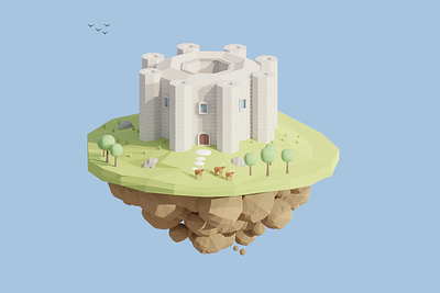 Royal Castle Island 3d architecture birds blender blender3d blender3dart blendercycles castle deer enviroment gamedev illustration island isometric lowpoly lowpolyart rocks sunny sunrise