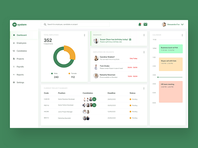 HR management system - concept design concept design dashboard designer portfolio hr hr software human resources management app sketch ui uidesigner ux web design