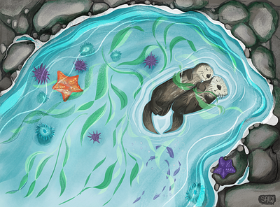Sea Otters - Endangered Species adobe photoshop digital illustration digital painting illustration
