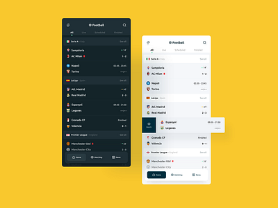 Sport scores app adobe application dark england football italy material mobile mobile app mockup modern navigation scores soccer spain sport ui ux white