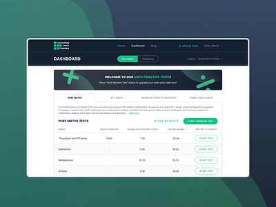 Consulting Math Practice dark ui dashboad graphic design math math practice tests math practice tests saas test ui ux