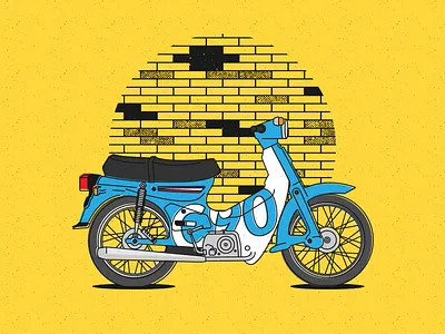 C90 brick illustration motorcycle wall