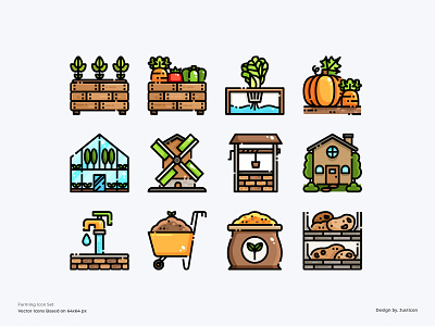 Farming Icon Set color line farm farming gardening icon illustration symbol vector