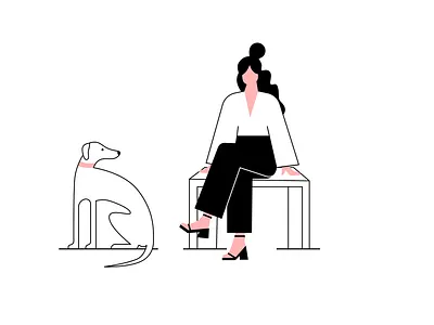 Waiting dog human illustration