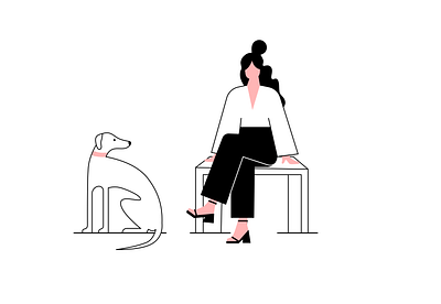 Waiting dog human illustration