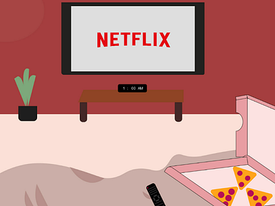 Netflix and pizza? adobe art bed chill clean flat food graphic illustration illustrator minimal minimalism netflix pizza quarantine tv typo typography vector