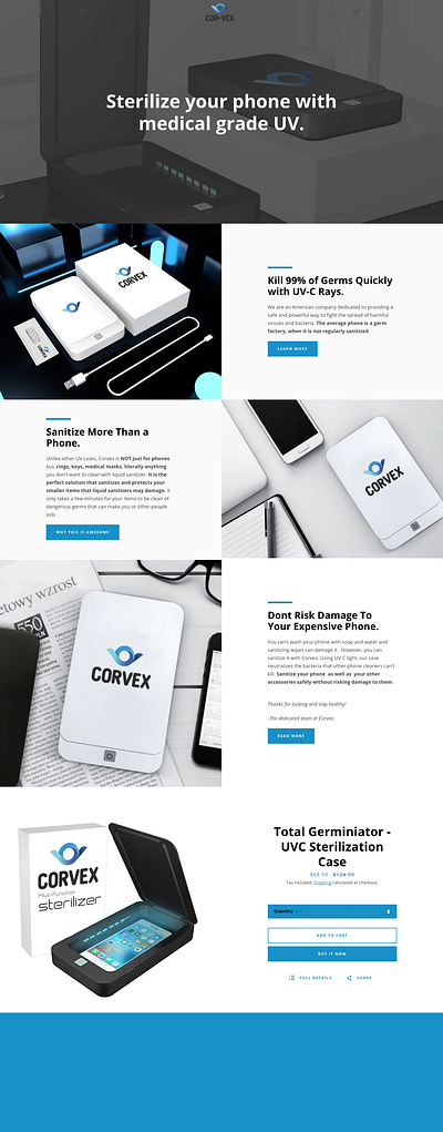 Landing Page - UV SANITIZING branding design dropshipping landing page shopify typography web design webdesign website