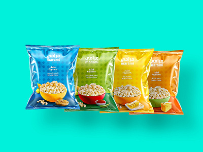 Marami Popcorn arabic arabic packaging brand experience butter cheese chili egypt experience natural package package design packaging popcorn print saudi saudi arabia snack snacks