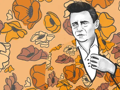 Johnny Cash 1970s design floral flowers illustration johnny cash