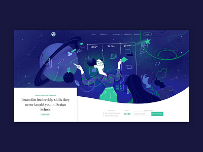 Designer To Leader blue course galaxy green hero illustration