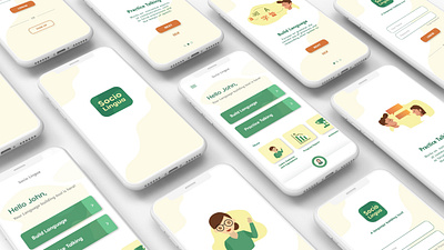 Socio Lingua - A language learning tool app art children clean design flat illustration inclusive language learning minimal mobile mobile app social tool ui ux vector